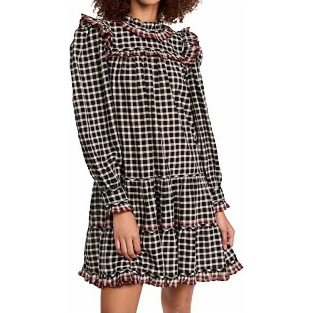 Ulla Johnson Elm Ruffled Checkered Cotton Poplin Mini Dress Eclipse size 0 $425